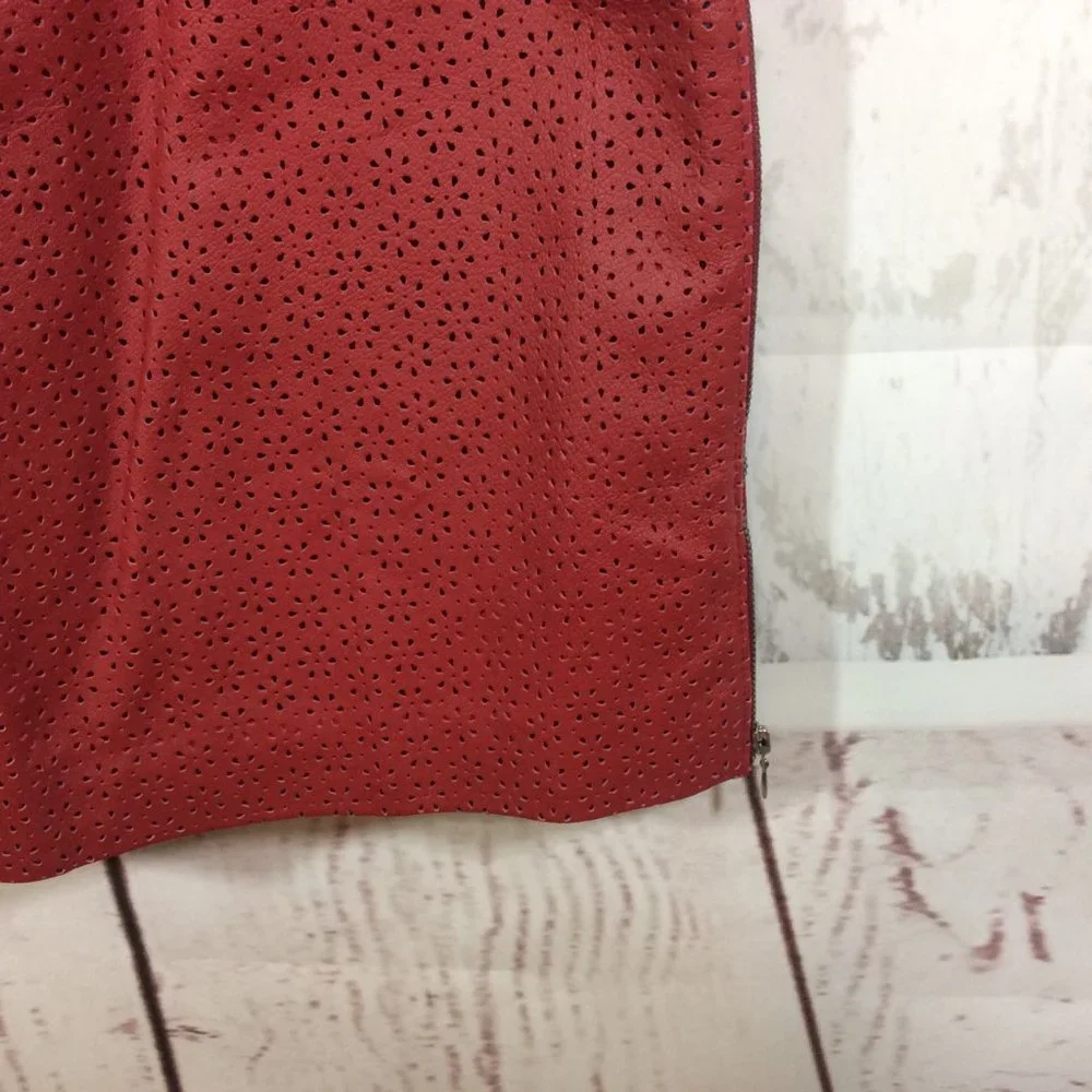 Vintage Bagatelle Red Leather Eyelet Pencil Skirt Side Zip‎ Lined Size 10